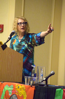 Starr giving a lecture at the 5th Biennial Conference of the Association for the Study of women and Mythology